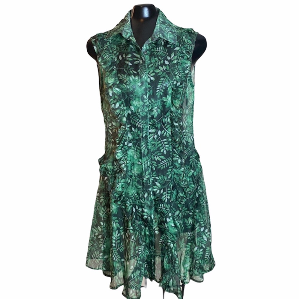 NWT Green Ivy Ruffled Sheer Short Dress / Cover up